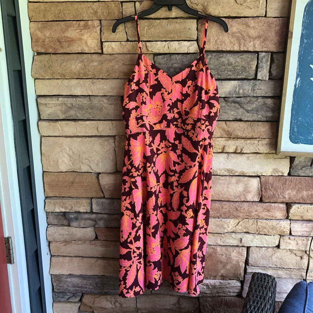 LOFT pink maroon floral print thin strap dress NEW